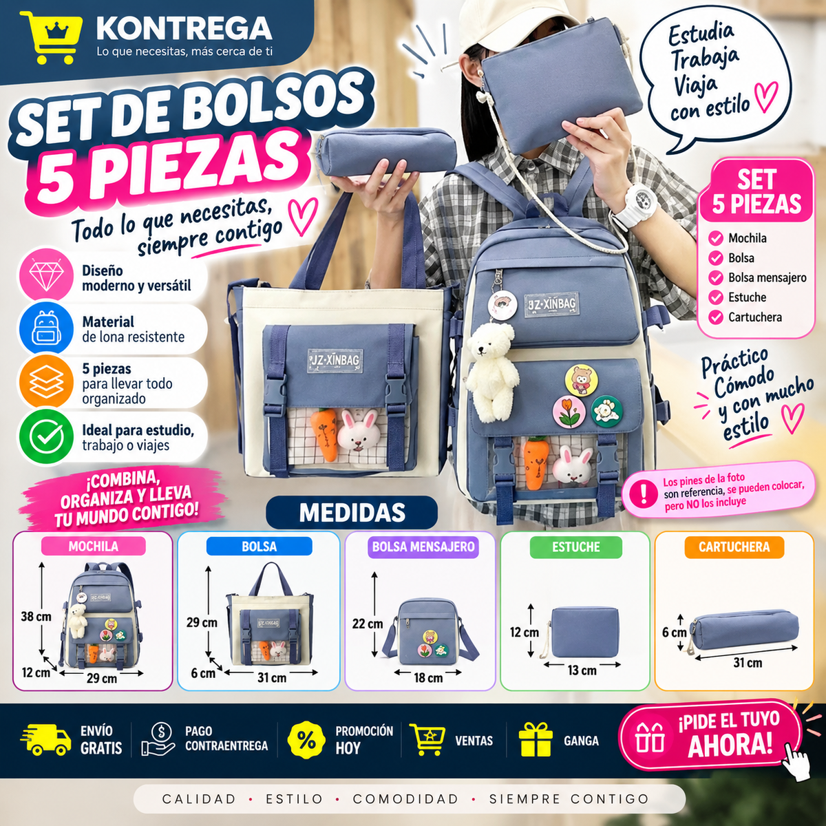 Kit Maleta Mochila Bolsos 5 en 1