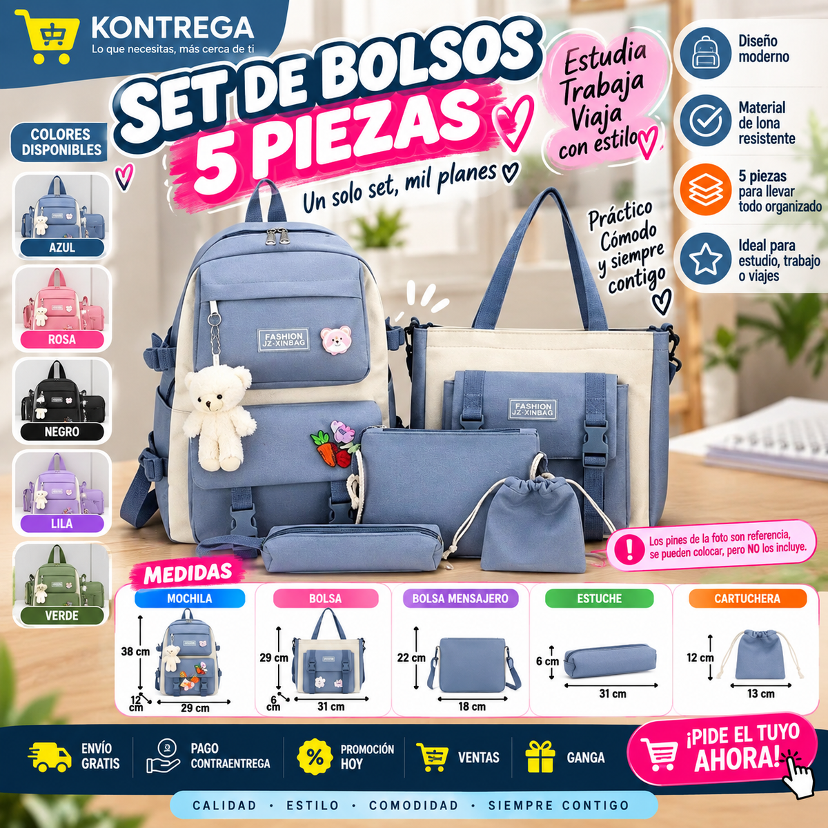 Kit Maleta Mochila Bolsos 5 en 1