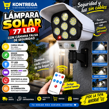 Lámpara Solar Cámara Falsa Sensor 77 LED