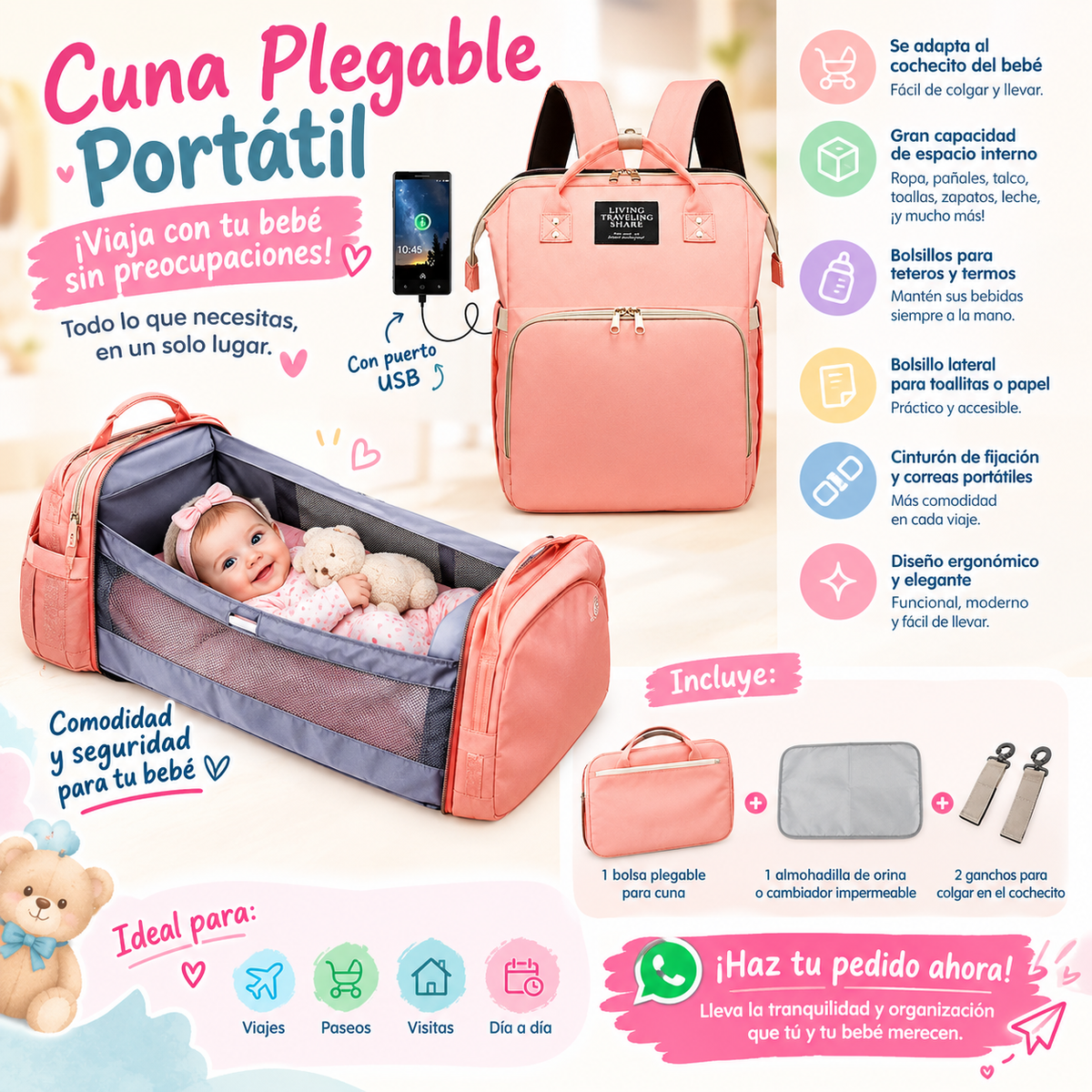 Pañalera tipo cuna multiusos