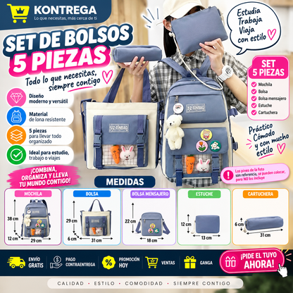 Kit Maleta Mochila Bolsos 5 en 1