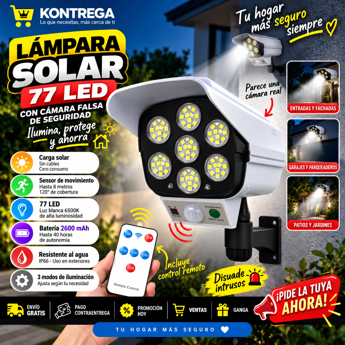Lámpara Solar Cámara Falsa Sensor 77 LED