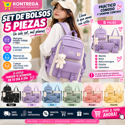 Kit Maleta Mochila Bolsos 5 en 1