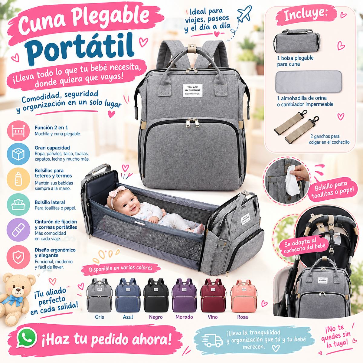 Pañalera tipo cuna multiusos