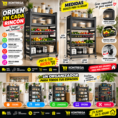 Estante Organizador 4 Niveles con Ruedas