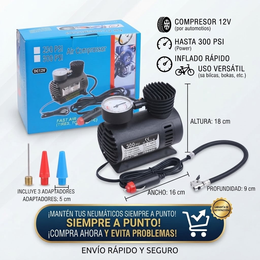 ⚡💨 COMPRESOR A110 12V PRO | MULTIUSOS PARA CARRO, MOTO Y MÁS 🚗🏍️