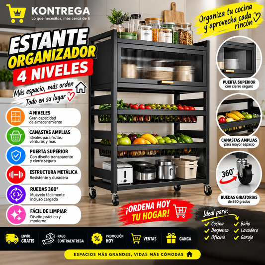 Estante Organizador 4 Niveles con Ruedas